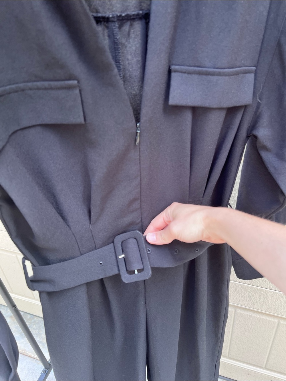 Classic Zara Black Long-Sleeve Belted Jumpsuit - Picture 6 of 9